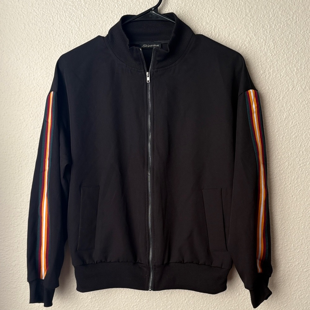 Black Jacket with Colorful Stripes